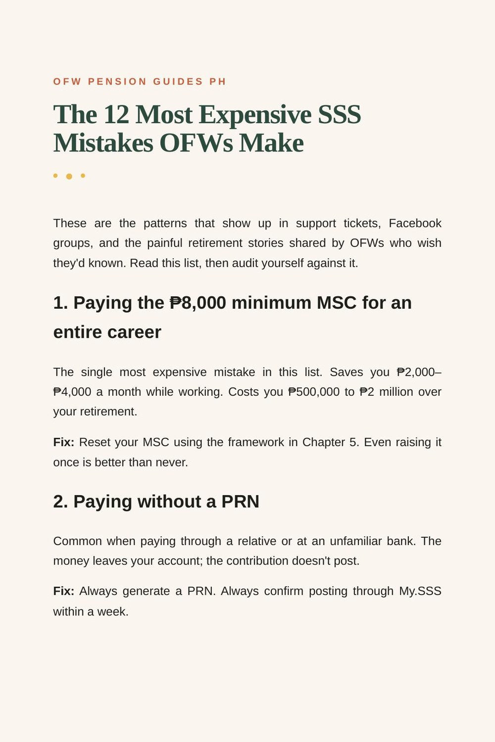 Actual costly SSS mistakes page from the guide