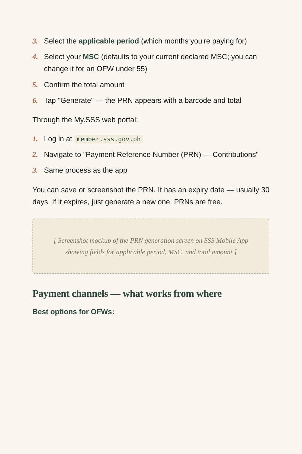 Actual PRN payment workflow page from the guide