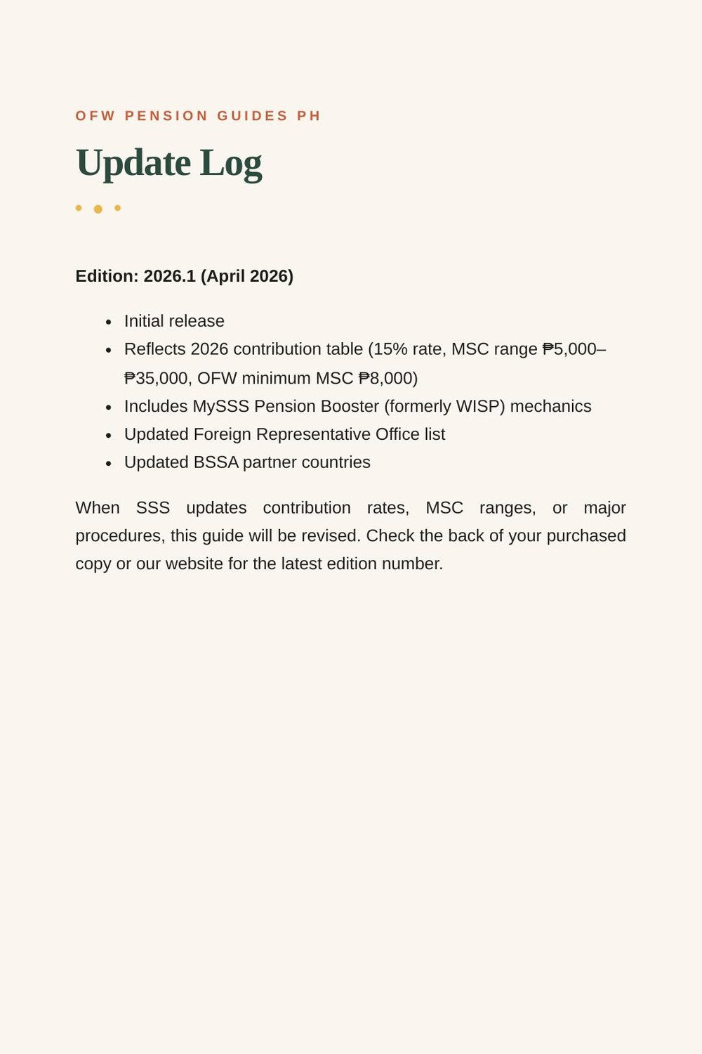 Actual update log page from the SSS guide